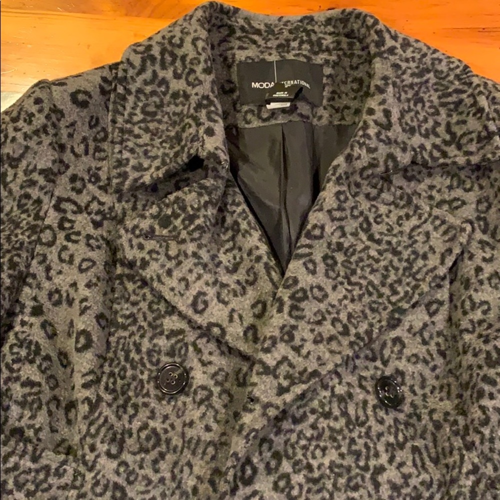 Moda International Black and Grey Cheetah Pea Coat - Picture 2 of 8